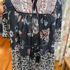 Knox Rose Floral Boho Top - Black and Pink Sheer